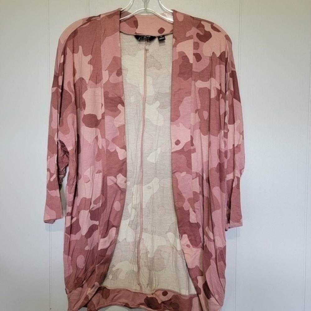 G by Giuliana Womens Pink Camouflage Open Front Cardigan XS 3/4 Sleeve Camo Top